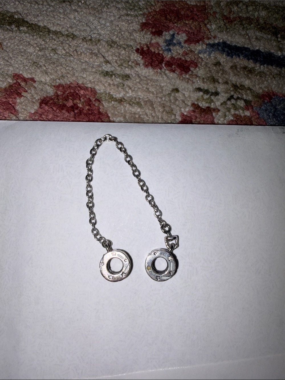 Pandora charm: Silver Tone Circular Link Safety Chain for Women